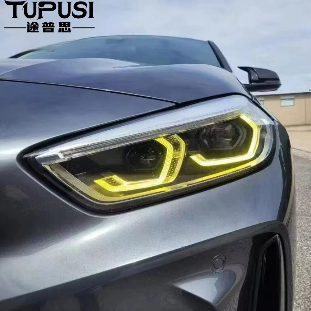 Close-up of a yellow DRL in a grey F40 / F44 LED headlight