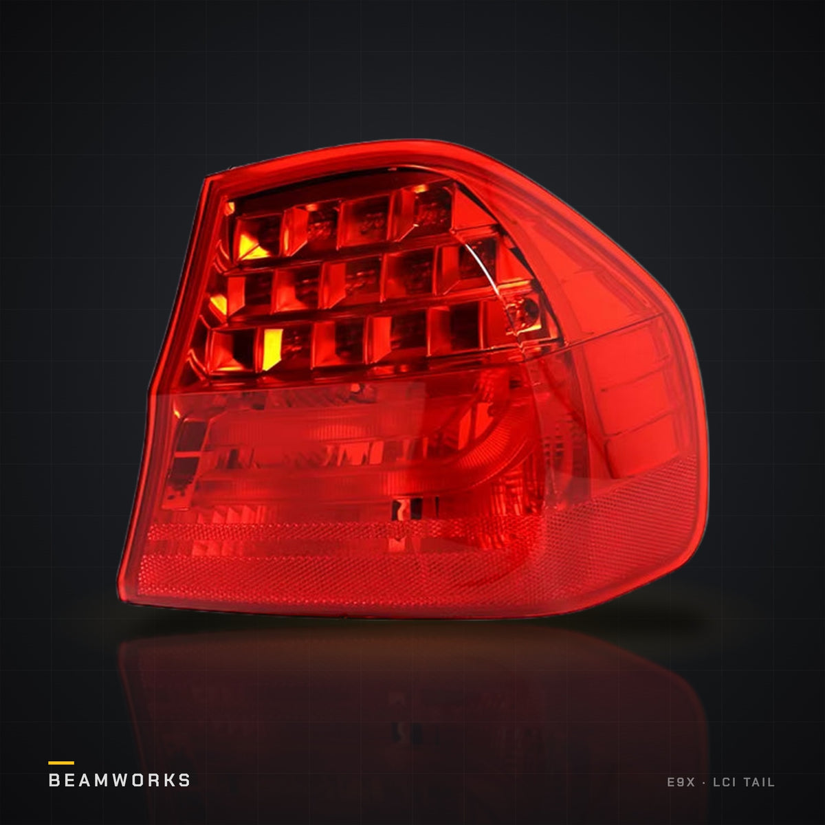 E90 LCI LED outer tail light on graphite background